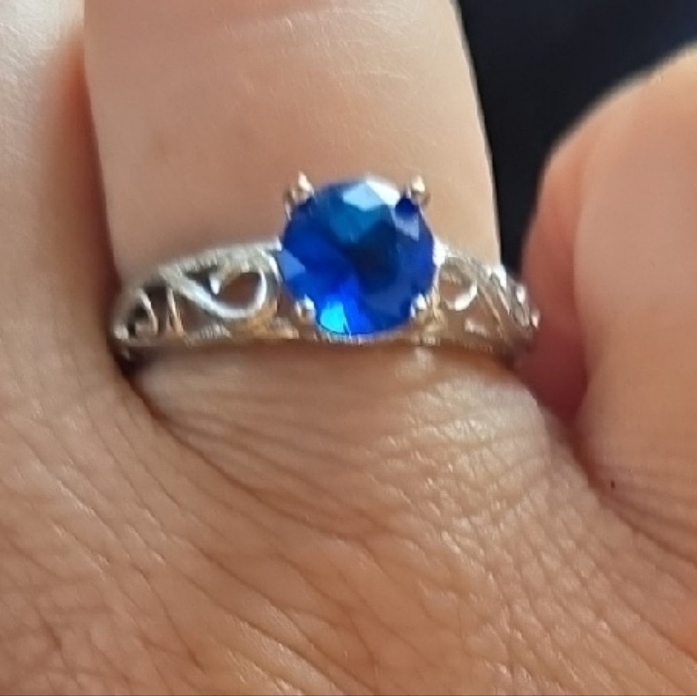 Silver and Blue Sapphire Ring with Diamond Accents